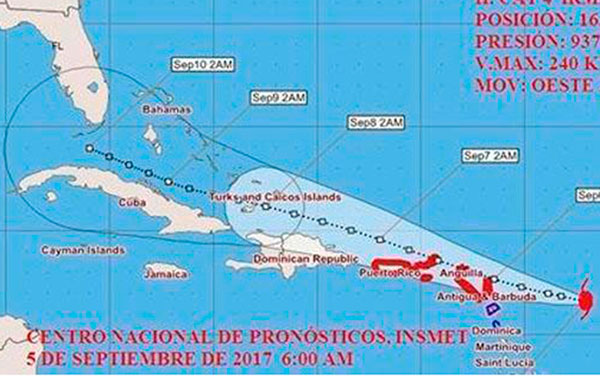 Mapa de trayectoria del huracán Irma.