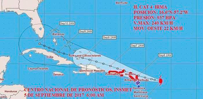Mapa de trayectoria del huracán Irma.