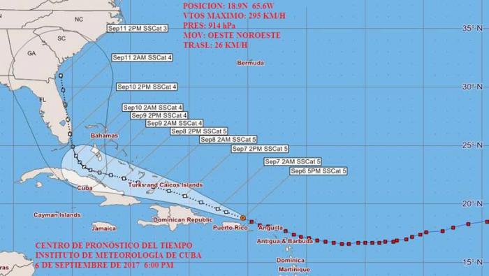 Mapa de trayectoria del huracán Irma.