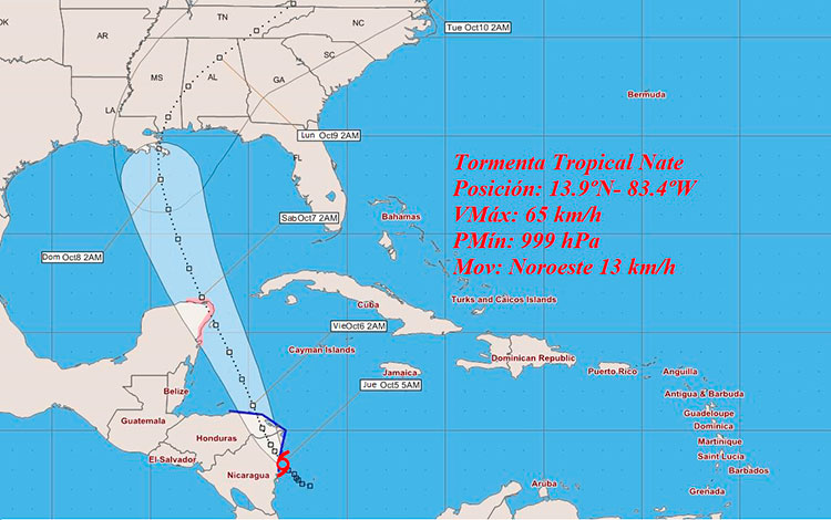 Tormenta tropical Nate, el 5 de octubre de 2017, 6: 00 a.m.