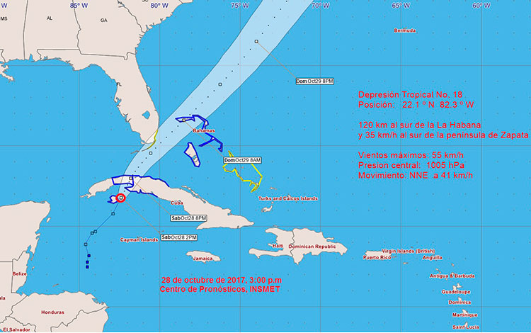 Cono de trayectoria de la tormenta tropical Philippe.