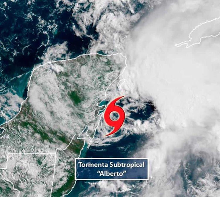 Mapa de la tormenta subtropical Alberto.