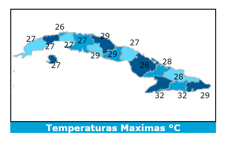 Temperaturas máximas para el 7 de enero en Cuba.