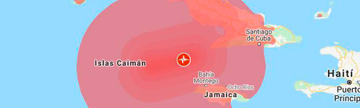 Mapa del sismo ocurrido el 28 de enero de 2020 en el mar Caribe.