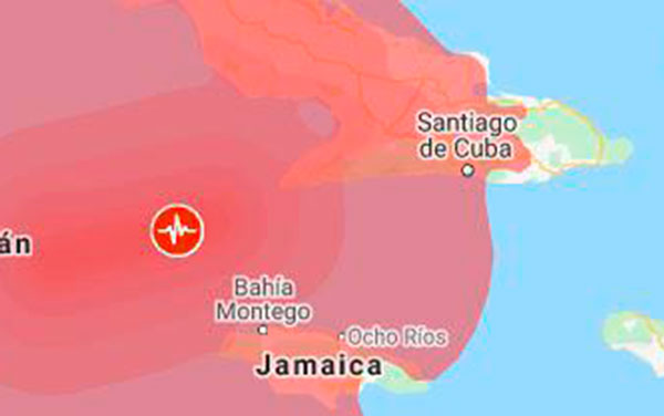 Mapa del sismo ocurrido el 28 de enero de 2020 en el mar Caribe.