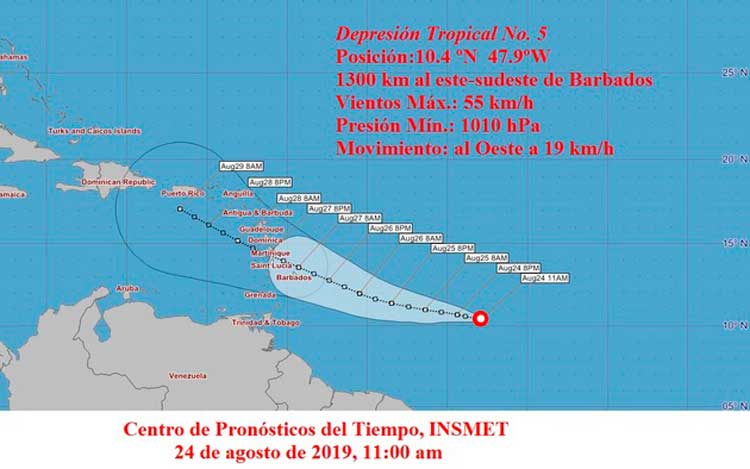 Cono de trayectoria de la Tormenta Tropical Dorian