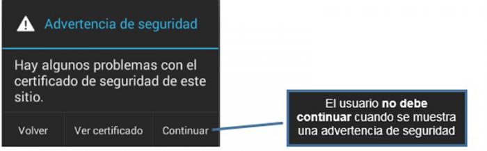 Advertencia de seguridad en navegación por internet.