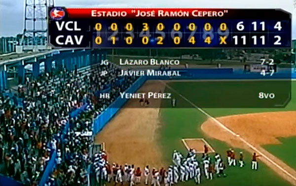 Resultado final del juego Villa Clara-Ciego de Ávila, 23 de diciembre de 2018.