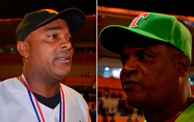 Eduardo Paret, mánager del equipo Villa Clara, y Pablo Civil, mánager de Las Tunas, campeón de la 58 Serie Nacional de Béisbol de Cuba.