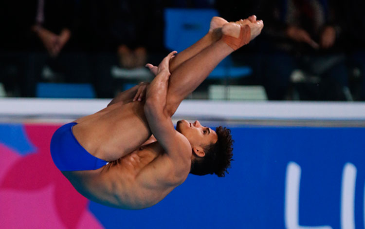 Laydel Domí­nguez en la final del trampolí­n a un metro en los Panamericanos de Lima 2019.