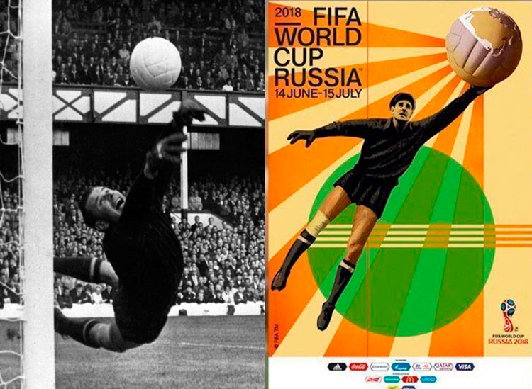 Lev Yashin y cartel del Mundial de 2018.