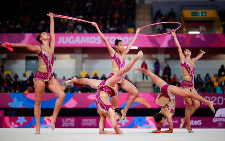 Conjunto de gimnasia rí­timica de Cuba, bronce en tres aros y dos pares de mazas,  en los Panamericanos de Lima 2019.