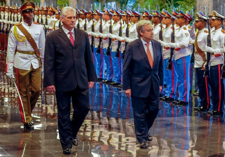 Miguel Dí­az-Canel recibió al secretario de la ONU