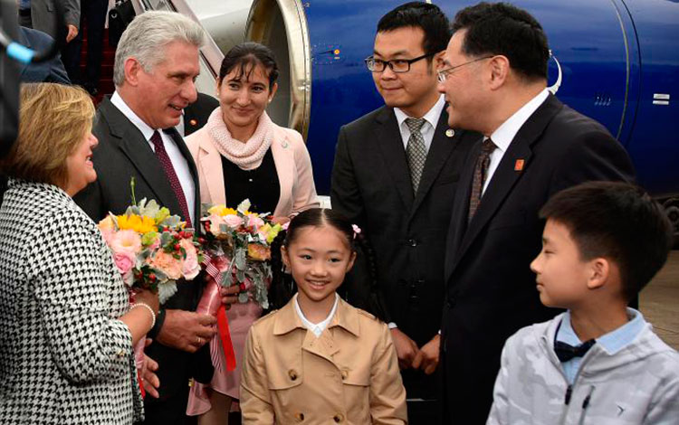 Llegada del presidente cubano, Miguel Díaz-Canel, a China.