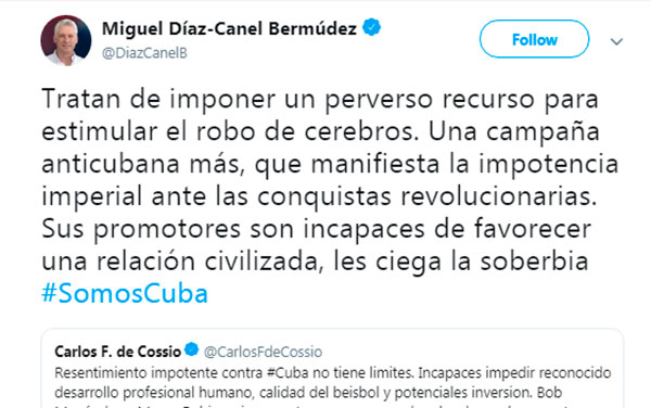 Tuit de Miguel Díaz-Canel sobre programa de robo de cerebros.