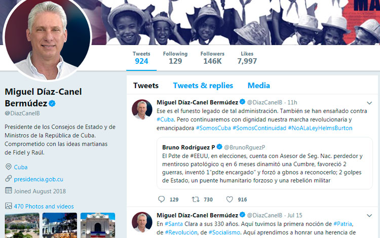 Twitter de presidente cubano, Miguel Díaz-Canel.