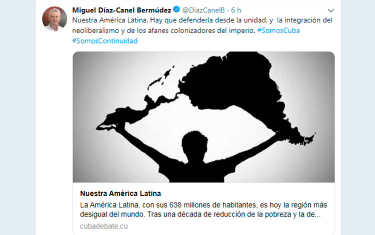 Mensaje del presidente MIguel Díaz-Canel en su cuenta de Twitter.