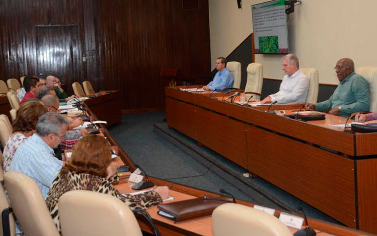 Reunión del presidente, Miguel Díaz-Canel, para chequear producción de alimentos en Cuba.