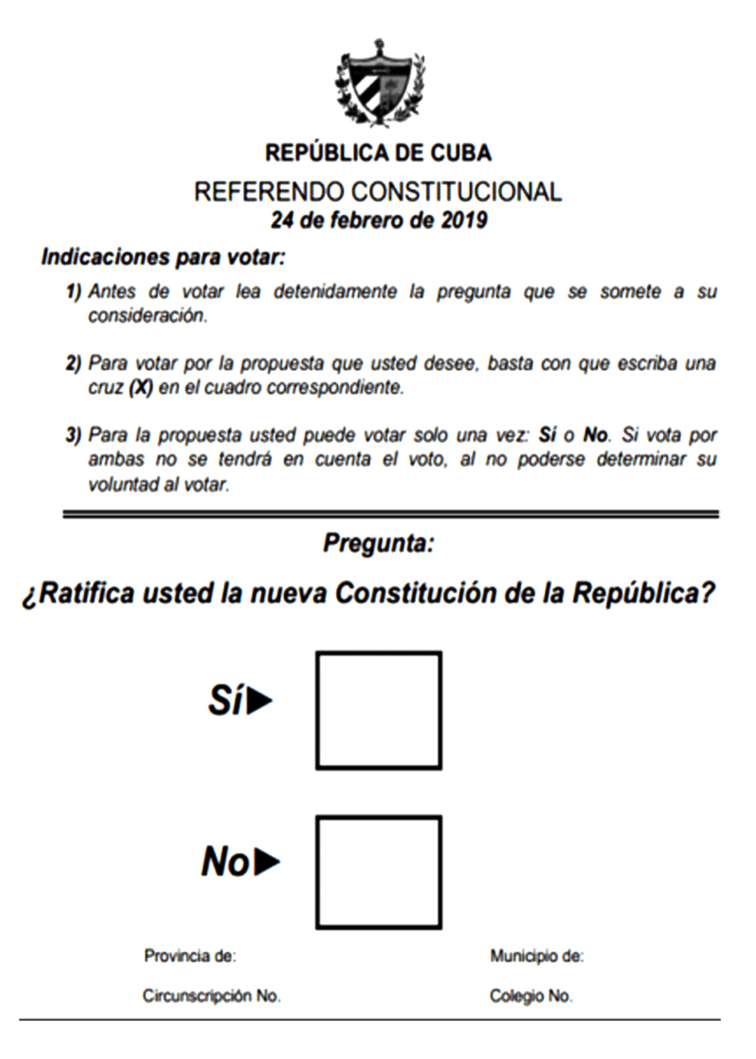 Boleta para Referendo Constitucional Boleta para Referendo Constitucional