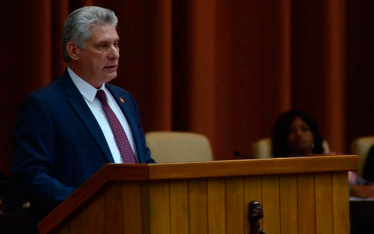Presidente cubano, Miguel Díaz-Canel pronuncia palabras de clausura de la sesión ordinaria del Parlamento Cubano.