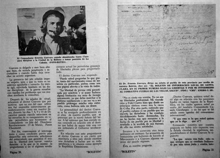Fragmento de la entrevista al Che realizada por Pepito Barrero, y publicada en el Boletín de Santa Clara. Fragmento de la entrevista al Che realizada por Pepito Barrero, y publicada en el Boletín de Santa Clara.