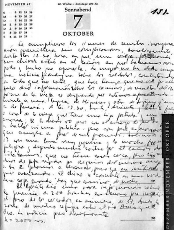 Diario del Che en Bolivia, última página escrita, 7 de octubre de 1967.