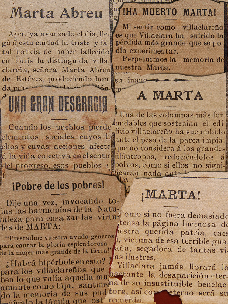 Fragmentos del periódico La Publicidad con notas sobre la muerte de Marta Abreu. Fragmentos del periódico La Publicidad con notas sobre la muerte de Marta Abreu.
