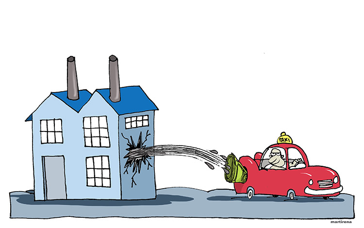 Ilustración de Alfredo Martirena sobre desví­o de combustible estatal. 