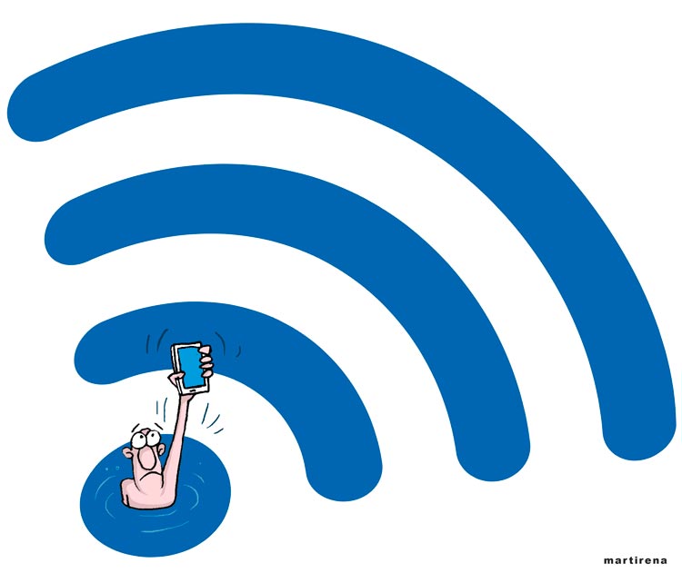 Ilustración de Alfredo Martirena sobre internet en Cuba. Ilustración de Alfredo Martirena sobre internet en Cuba.