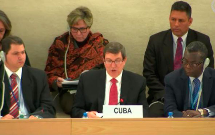 Bruno Rodríguez, canciller cubano expone informe ante Consejo de Derechos Humanos.