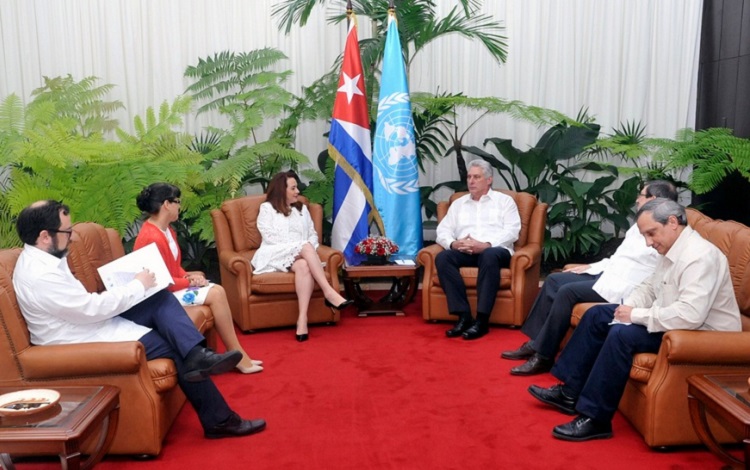 Dí­az-Canel junto a la presidenta de la Asamblea general de la ONU