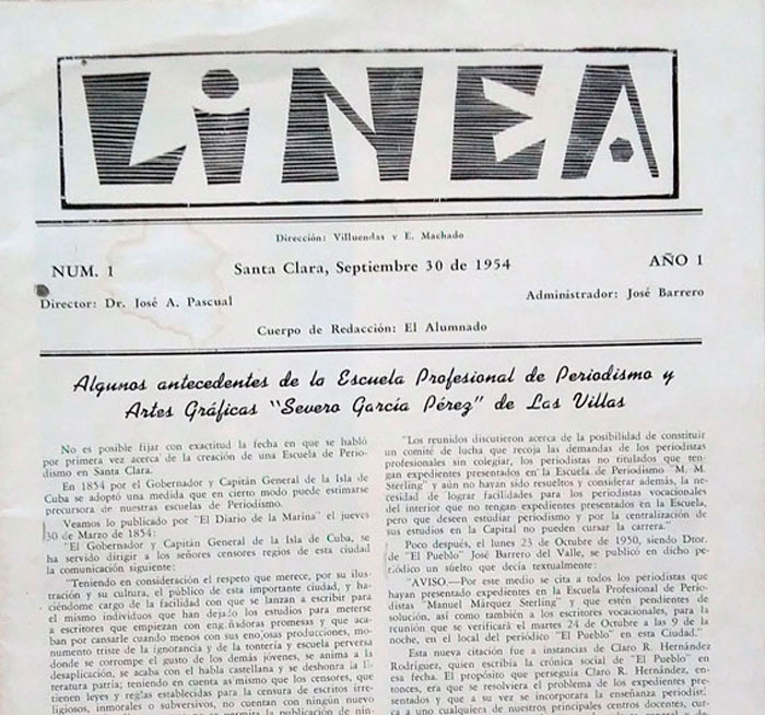 Rotativo Lí­nea, de la escuela de periodismo de Las Villas.