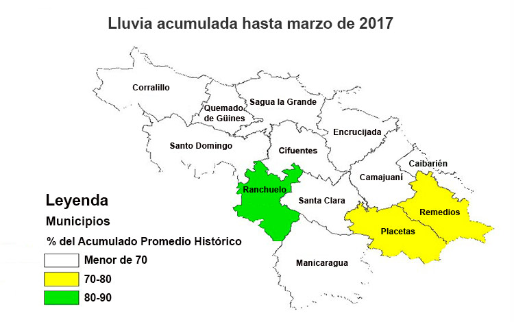 Precipi.taciones en Villa Clara en 2017 Mapa de distribución de las precipitaciones hasta marzo de 2017.