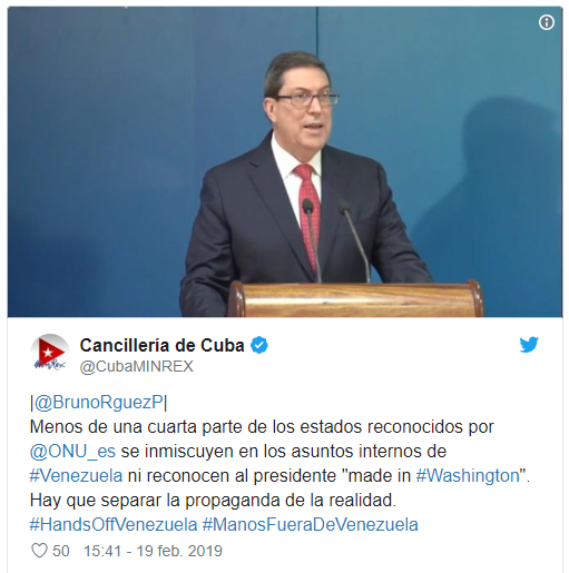 Tweet de la Cancillerí­a de Cuba