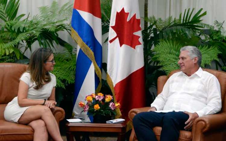 Miguel Díaz-Canel Bermúdez, recibió a la ministra de Relaciones Exteriores de Canadá, la Honorable Christya Freeland