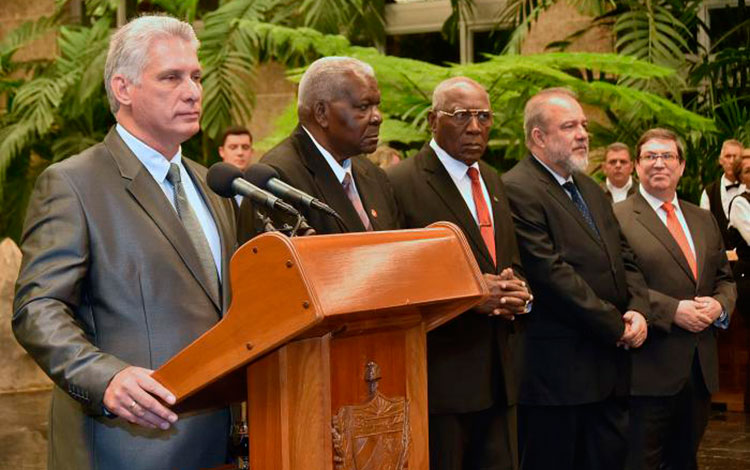 Presidente cubano, Miguel Dí­az-Canel Bermúdez, interviene en encuentro con cuerpo diplomático acreditado en el paí­s.