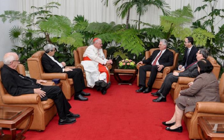 Díaz-Canel junto a Su Eminencia el Cardenal Timothy Dolan, Arzobispo de Nueva York
