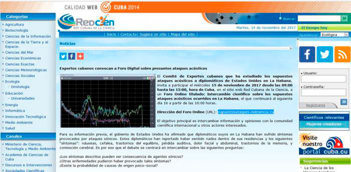Foro online sobre supuestos ataques acústicos contra diplomáticos estadounidenses en Cuba.