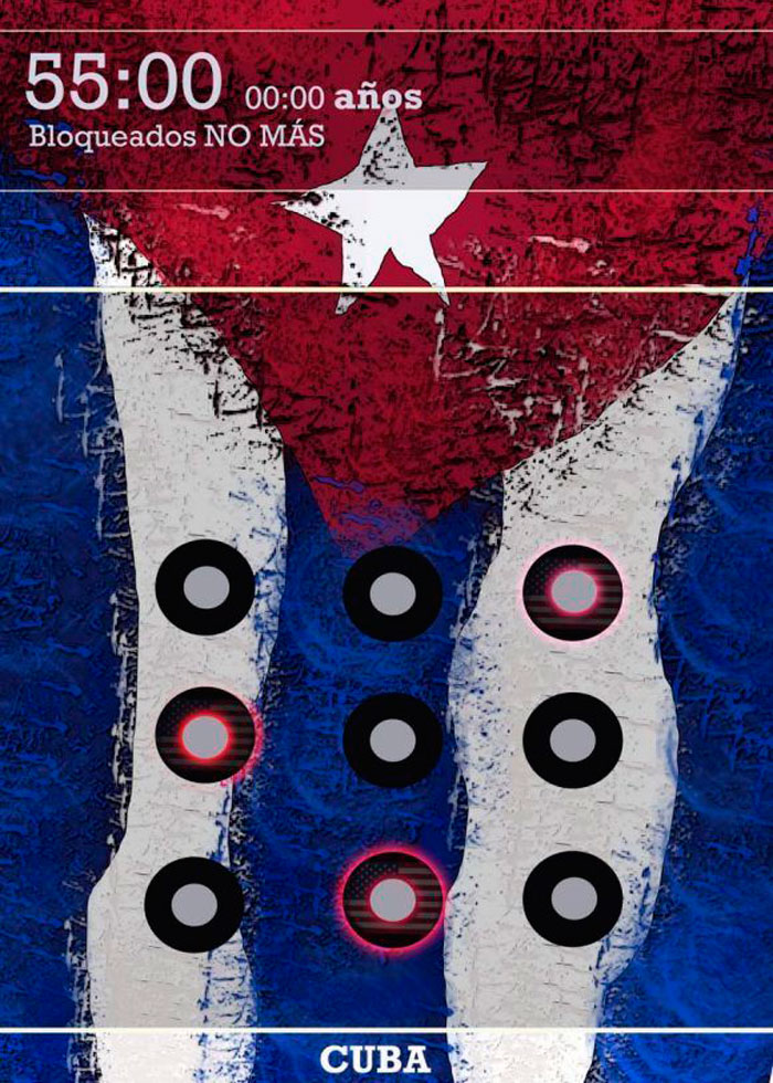 Cartel contra el bloqueo de Lisandra de la Caridad González, de Villa Clara.