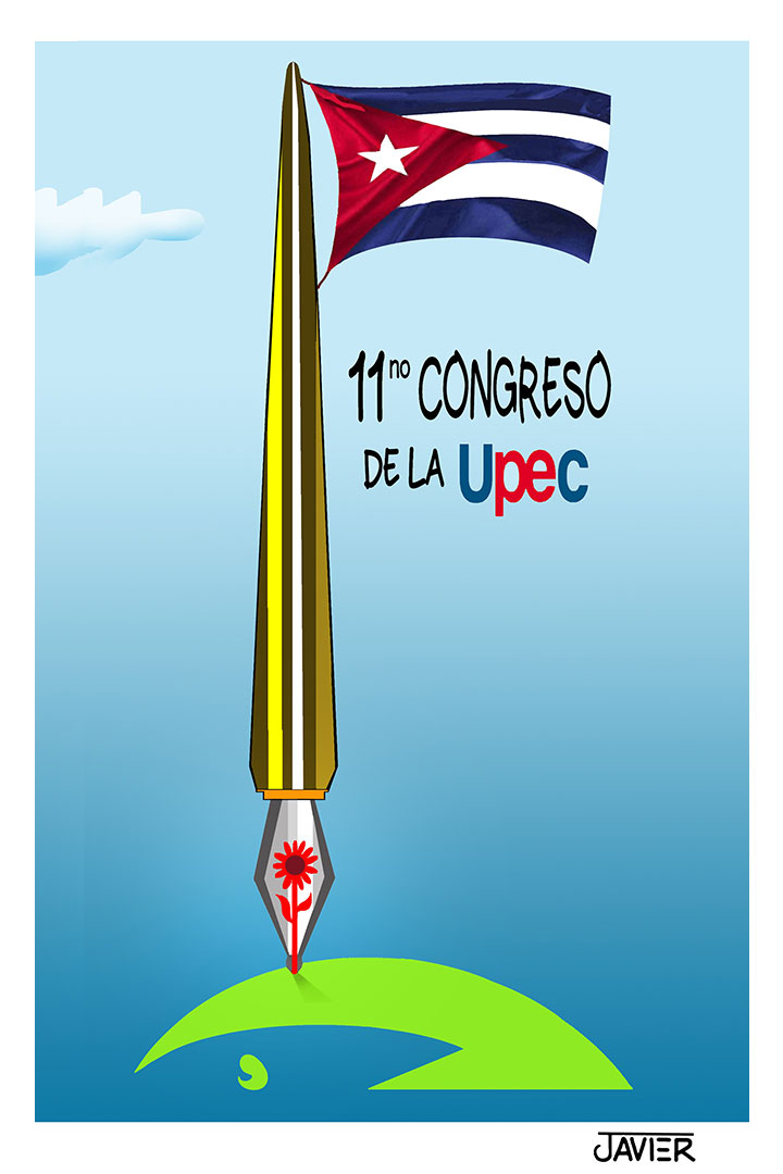 Ilustración de Javier Cubero Torres sobre el congreso de los periodistas cubanos.