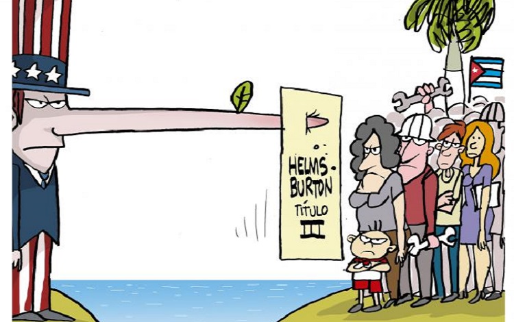Caricatura sobre la Ley Helms-Burton, de Alfredo Lorenzo Martirena (Martirena)