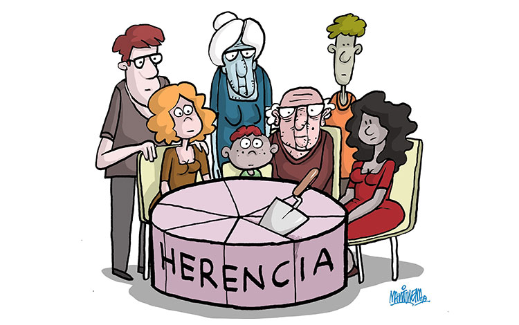 Ilustración de Alfredo Martirena sobre las herencias en el derecho sucesorio.