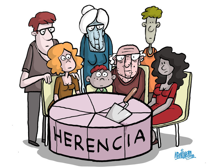 Ilustración de Alfredo Martirena sobre las herencias en el derecho sucesorio.