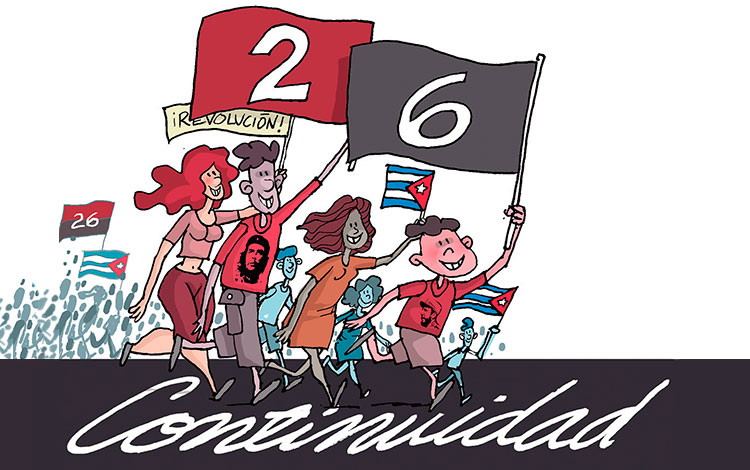 Ilustración de Alfredo Martirena sobre la conmemoración del 26 de Julio y la continuidad histórica.