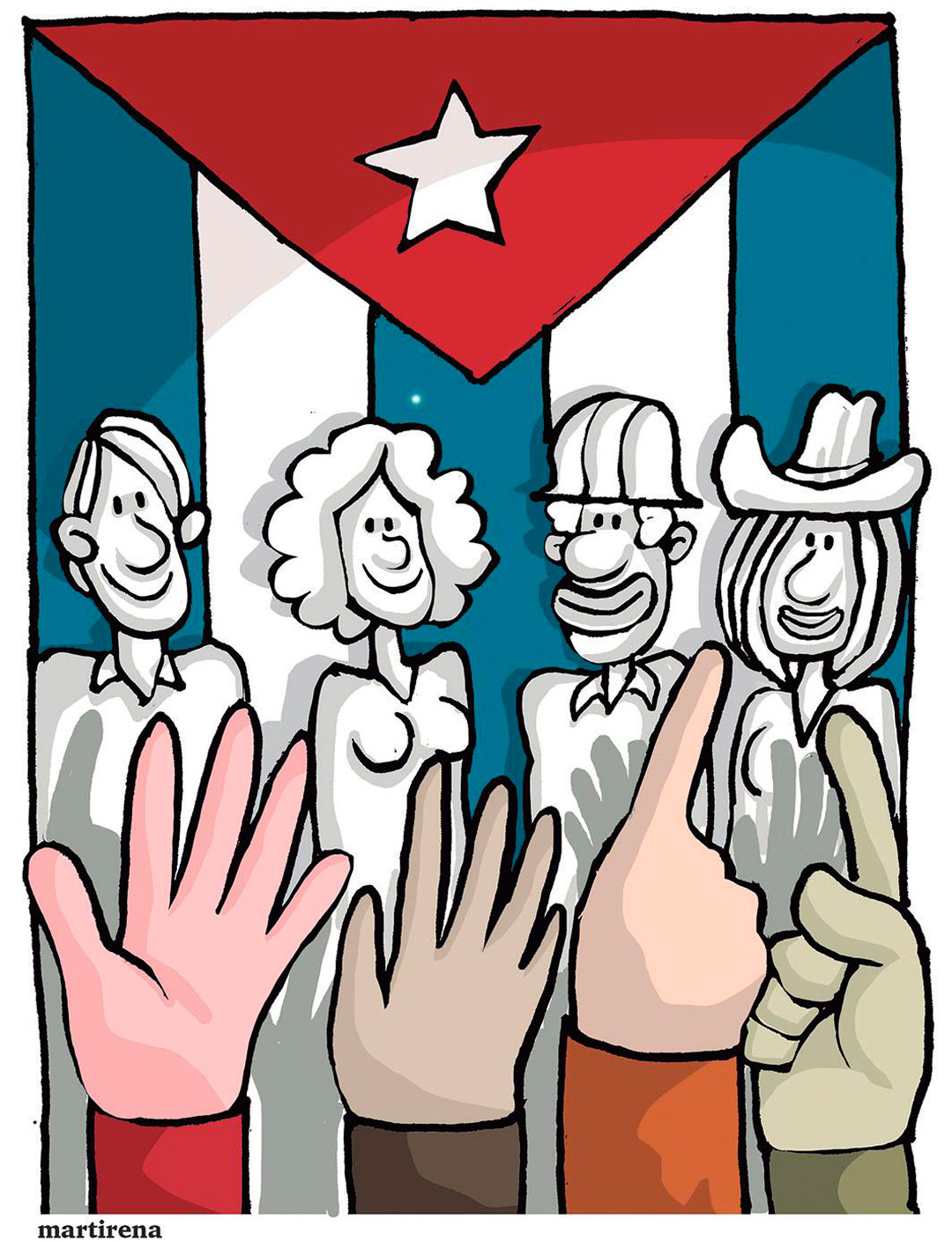 Ilustración de Alfredo Martirena sobre la elección de los candidatos a diputados en Cuba.