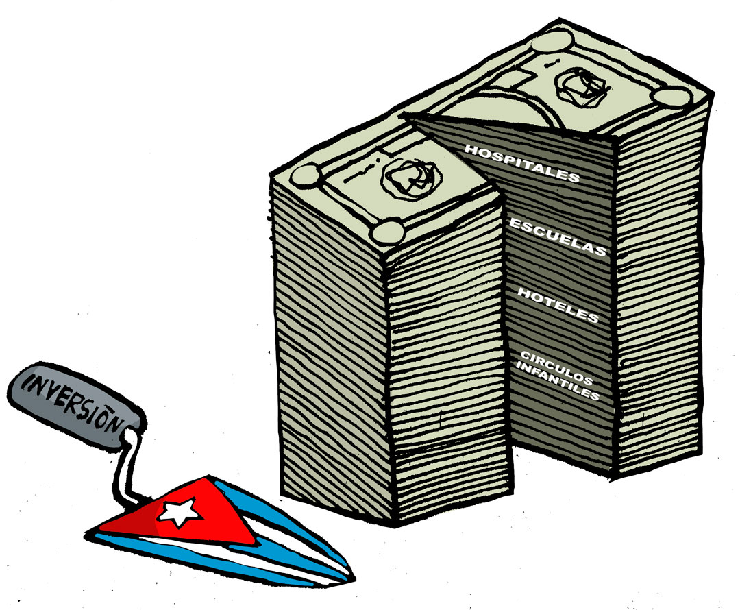 Ilustración de Alfredo Martirena sobre la inversión extranjera en Cuba.