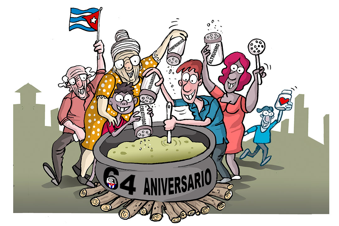 Ilustración de Alfredo Martirena sobre el aniversario 64 de los CDR.