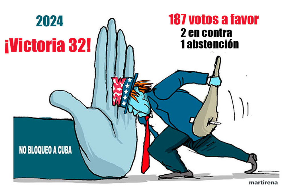 Ilustración sobre el voto a favor de la resolución contra el bloqueo en 2024.