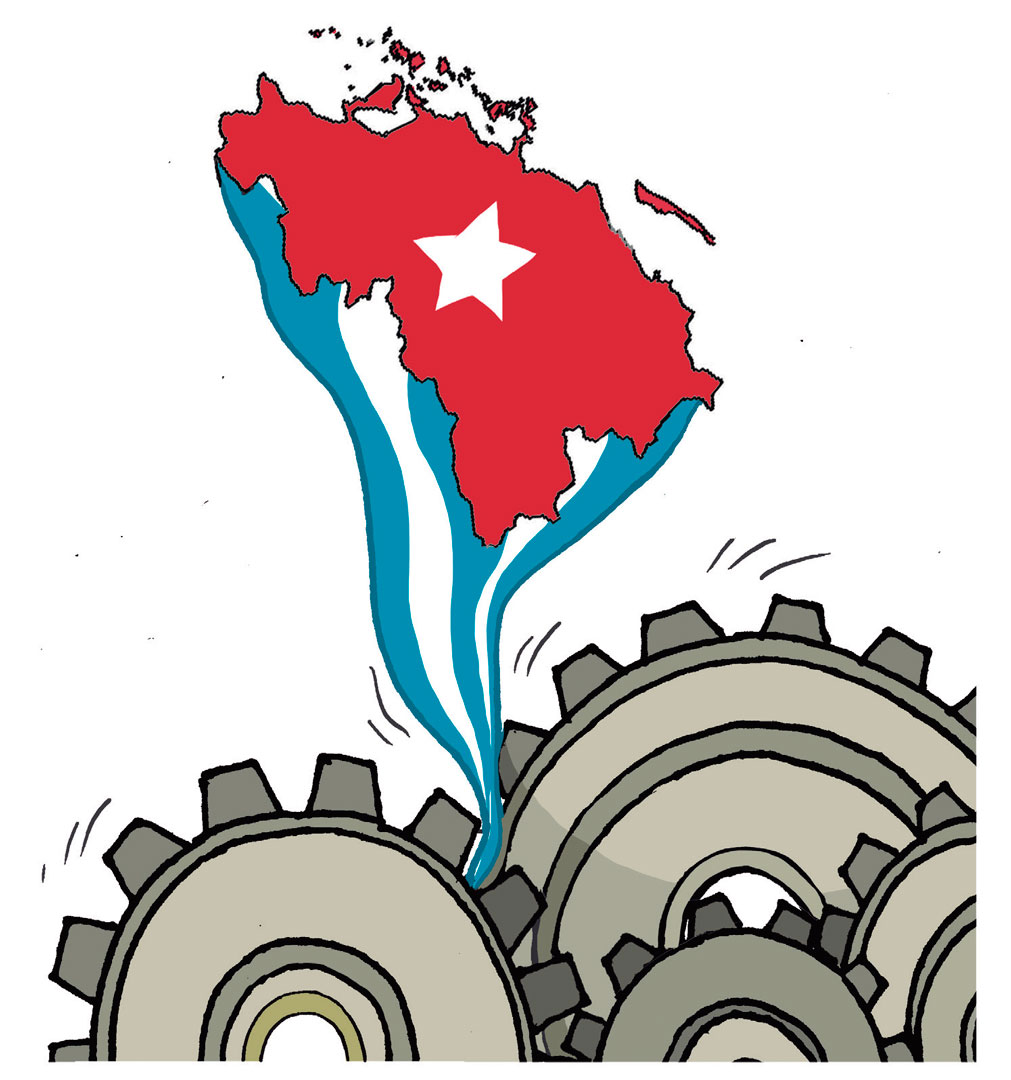 Ilustración del Alfredo Martirena sobre el cooperativismo en Cuba.