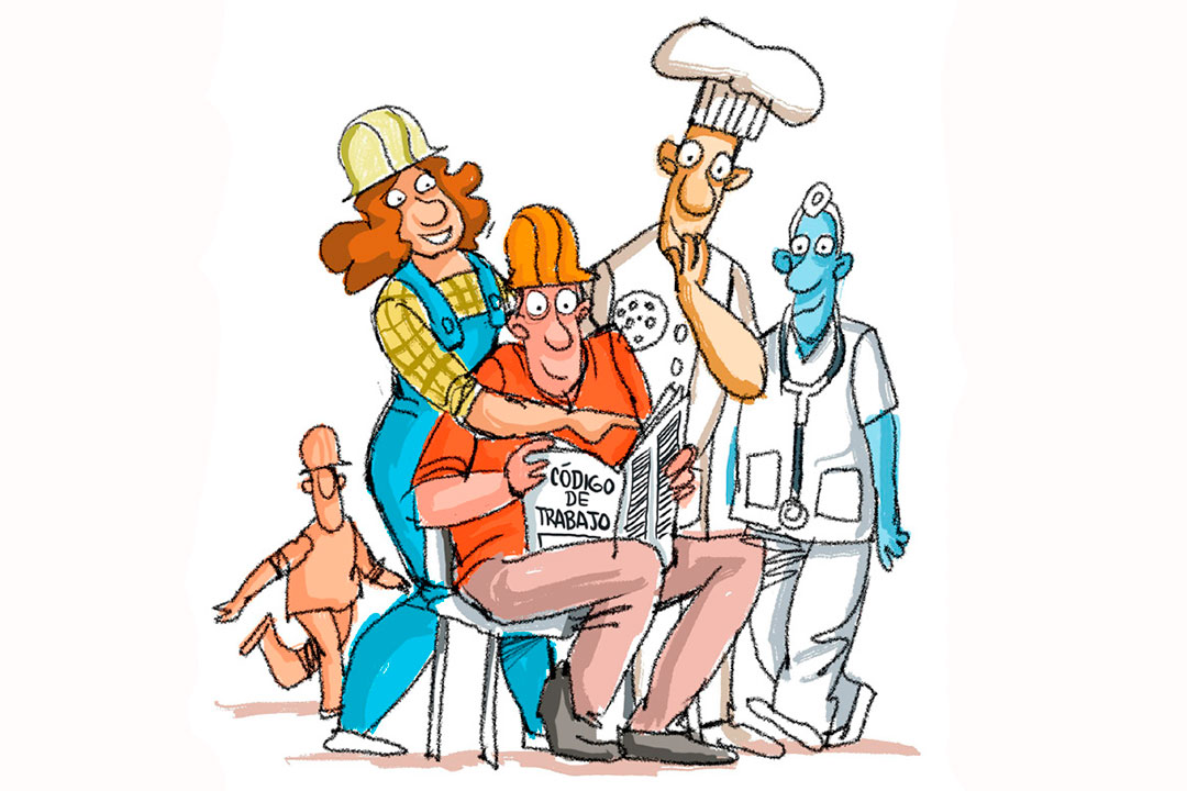 Ilustración de Alfredo Martirena sobre el proceso de discusión del nuevo Código de Trabajo.